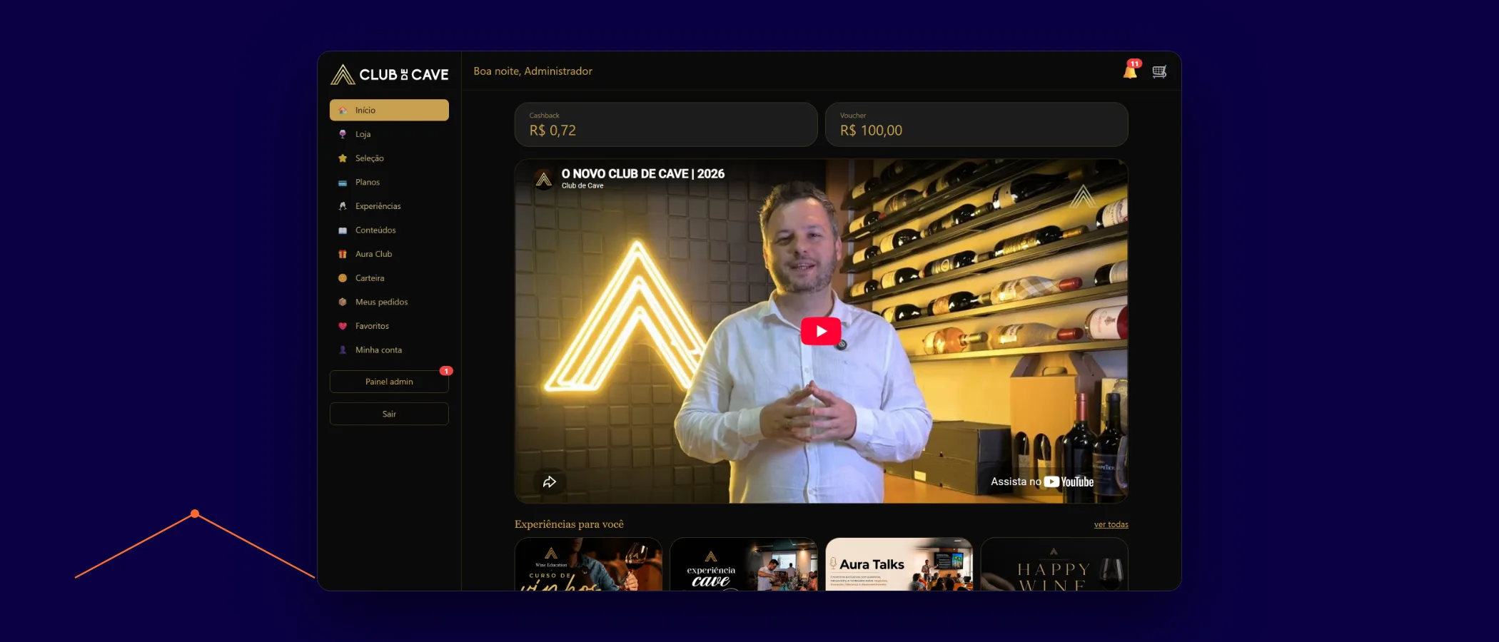 Interface do projeto Club de Cave