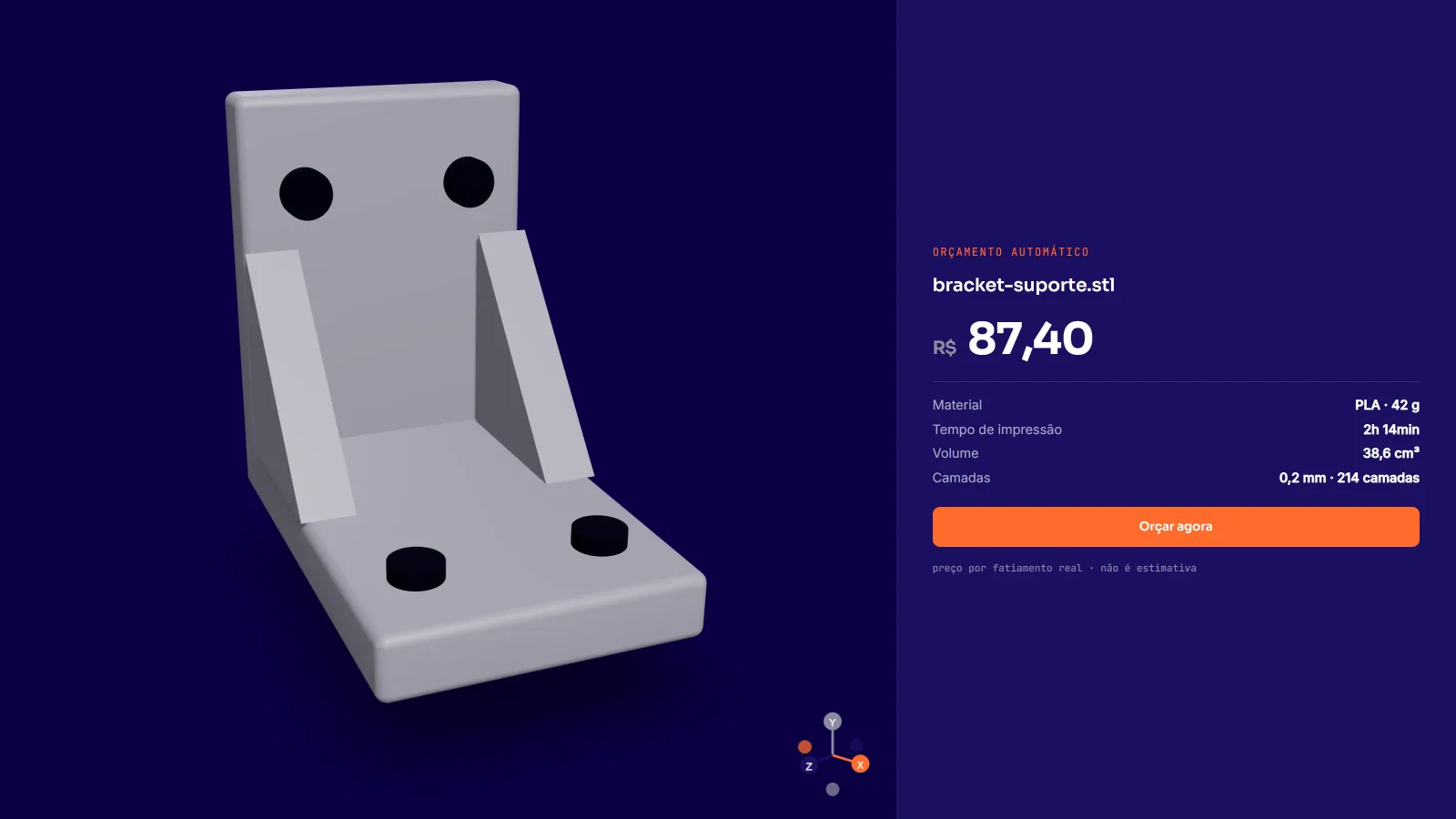 Interface do projeto Sistema de cotação 3D