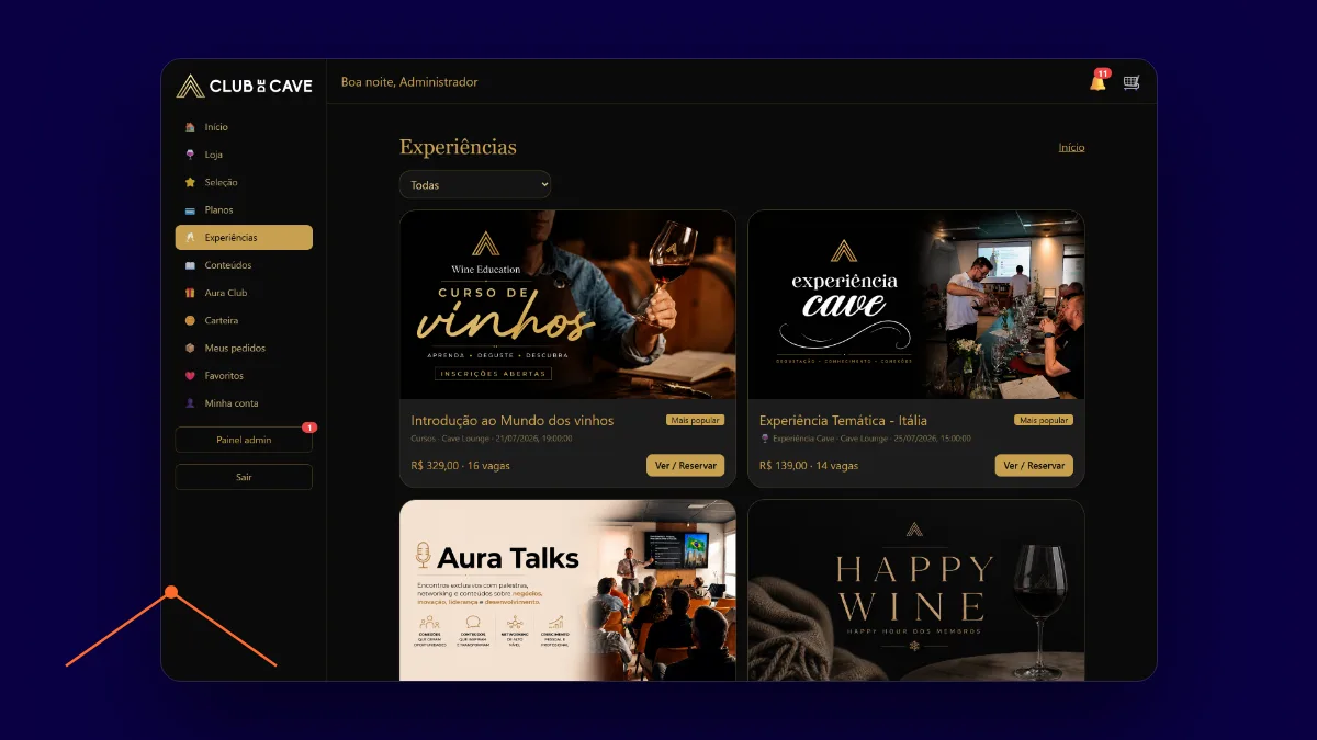 Experiências e eventos do Club de Cave, com reserva online
